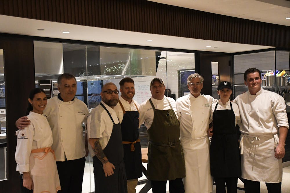 <p>Chefs Sophie SNyder, Joẽl Auntes, Leo Maurelli, David Bancroft, Bill Briand, Christopher Hastings, May Martin, and Aiden Dunleavy (Left to Right)at the Children’s Table event on Tuesday, March 3, 2026.</p>