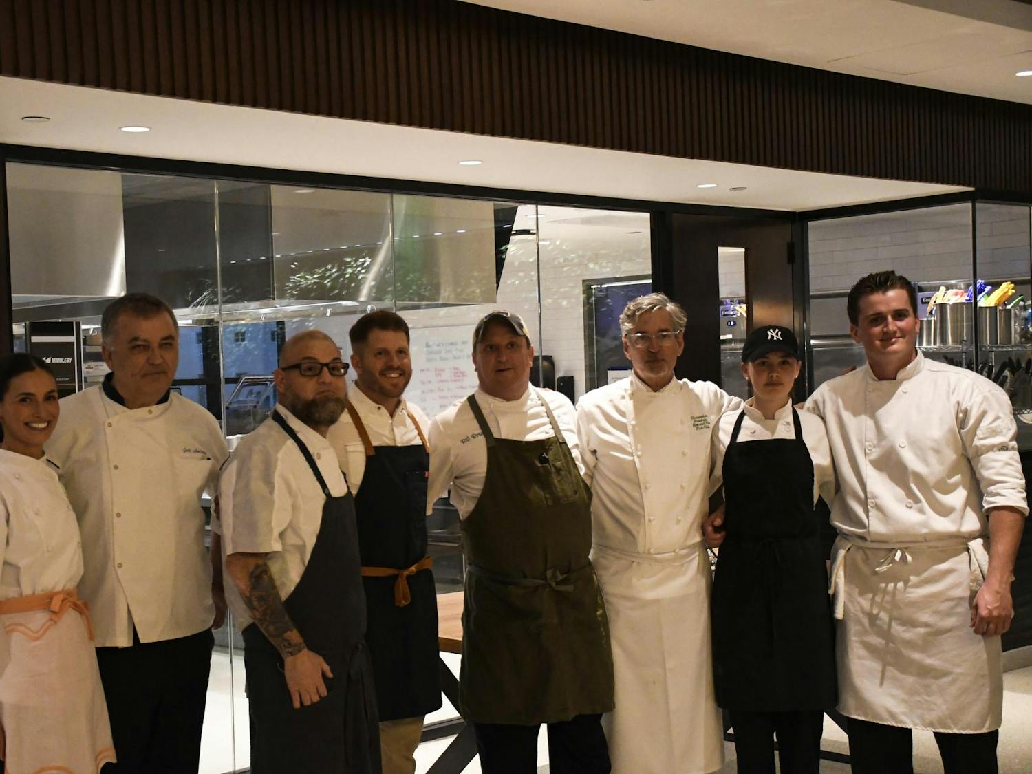 Chefs Sophie SNyder, Joẽl Auntes, Leo Maurelli, David Bancroft, Bill Briand, Christopher Hastings, May Martin, and Aiden Dunleavy (Left to Right)at the Children’s Table event on Tuesday, March 3, 2026.