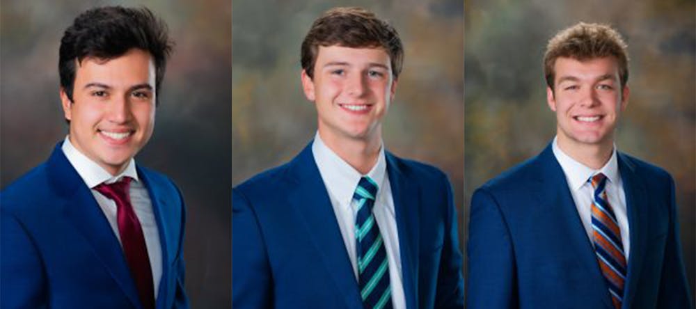 <p>&nbsp;This year's candidates for SGA 2022-2023 president are Josh Quattlebaum (left), Jake Haston (middle) and John David Matthews (right).&nbsp;</p>
