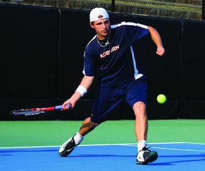 Rebekah Weaver / Assistant Photo Editor

Sophomore Lucas Lopasso returns in a doubles match Friday against MSU. (Rebekah Weaver / Assistant Photo Editor)