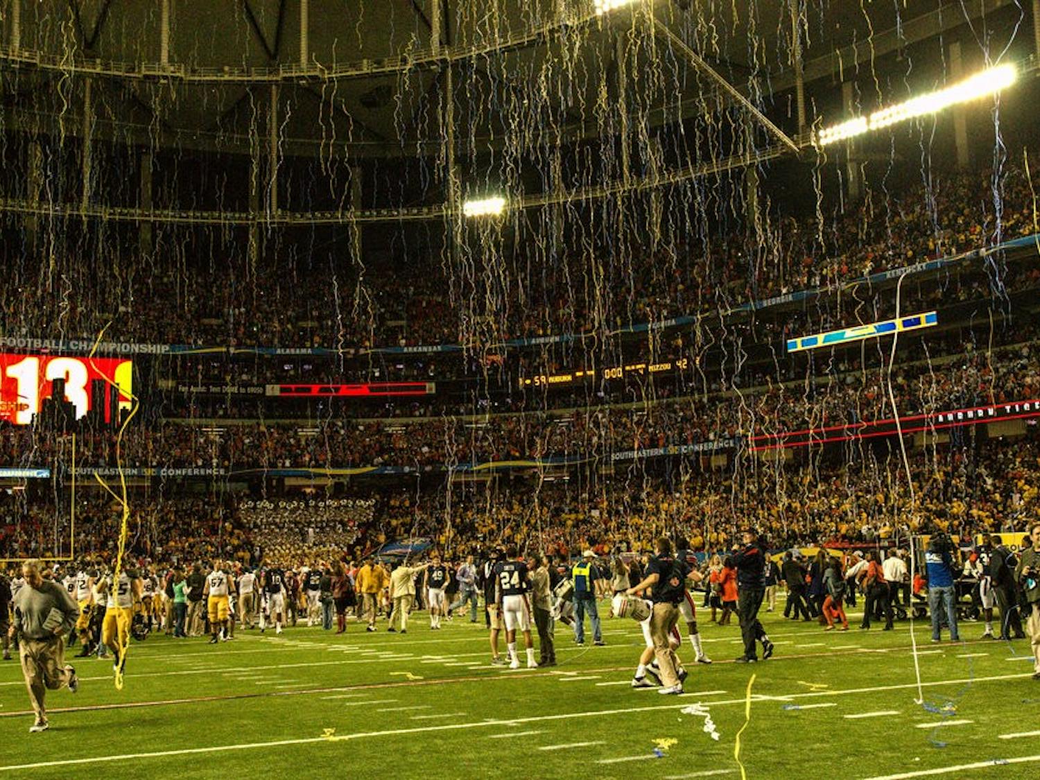 Streamers erupt from the ceiling of the Georgia Dome as the Auburn Tigers are declared SEC Champions.
Raye May / Photo & Design Assistant