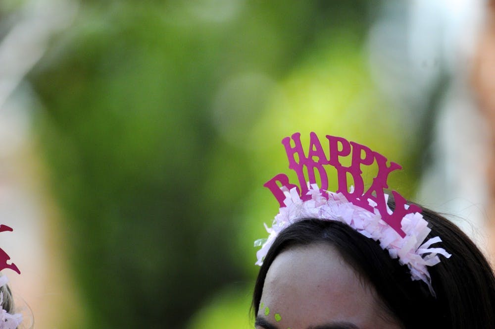 A member of Delta Zeta sorority wears a Bid Day headband during&nbsp;Bid Day 2017 on Friday, Aug. 18, 2017 in Auburn, Ala.&nbsp;