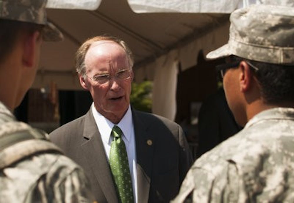 Gov. Robert Bentley spoke to military personnel after his speech Wednesday, Sept. 11. (Contributed by Zach Bland)