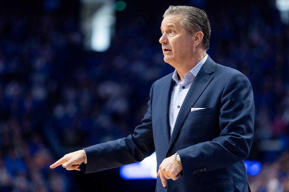 <p>Jan. 15, 2022; Kentucky Wildcats head coach John Calipari coaches his team from the sideline during the UK vs. Tennessee basketball game at Rupp Arena in Lexington, Kentucky. UK won 107-79. (Photo by Jack Weaver | Kentucky Kernel)</p>