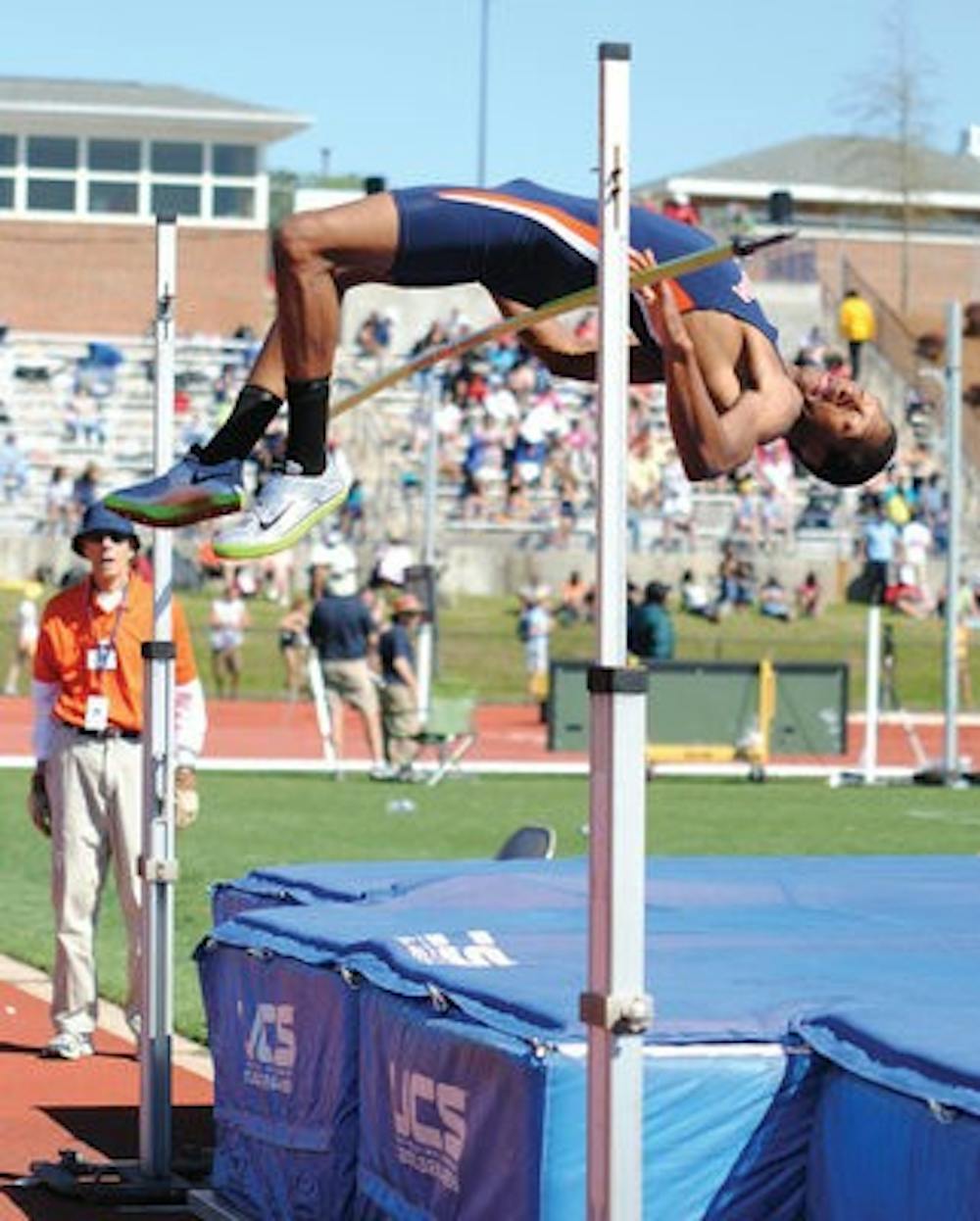 Freshman DJ Smith cleared 2.18 meters in the high jump, earning second place at the Tiger Classic. (Maria Iampietro / Associate Photo Editor)