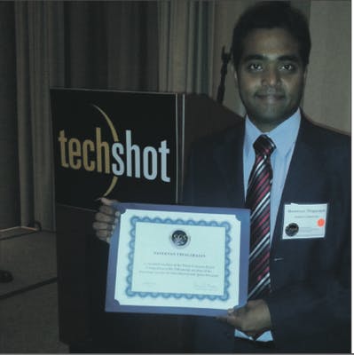 Naveenan Thiagarajan, doctoral student in mechanical engineering, worked with Oregon State students to research a cooling system for
space electronics. (Courtesy of Naveenan)