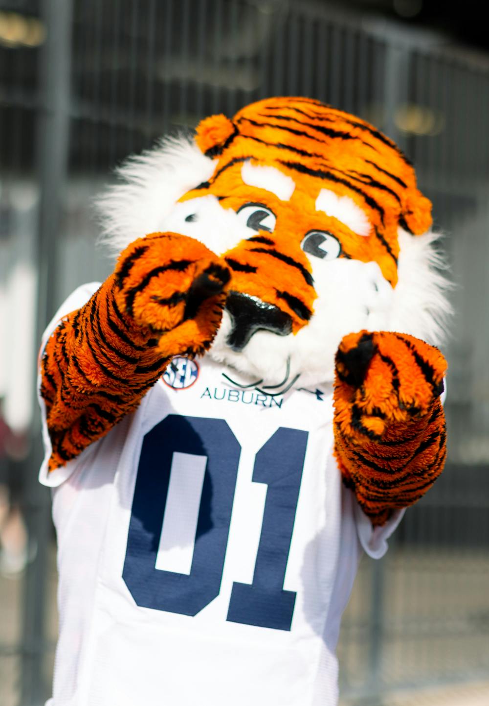 Aubie poses in front of Kyle Field on Sept. 23, 2023. 