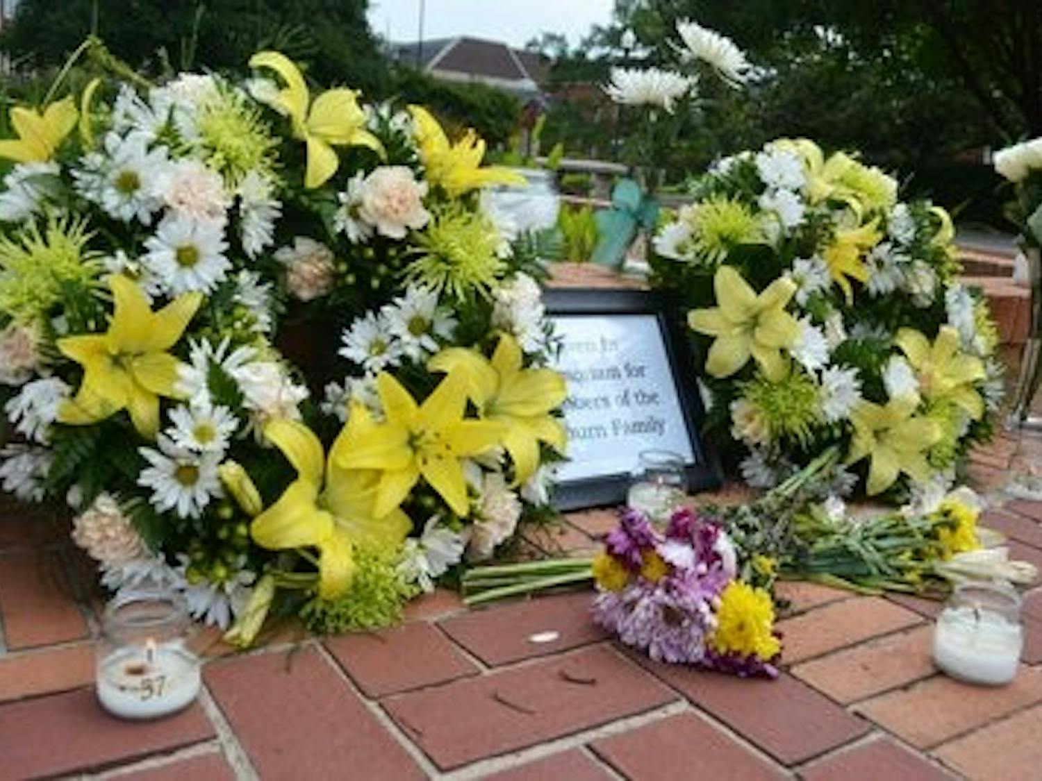 The memorial is set up at Ross Square. A candle light vigil is scheduled for Thursday at 8 p.m. on Samford lawn. (Danielle Lowe / PHOTO EDITOR)