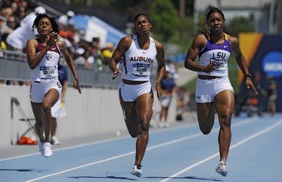 Auburn's Kai Selvon runs the 200 meter final finishing 2nd Saturday at the NCCA Outdoor Track & Field Championships.(Courtesy of Todd Van Emst)
