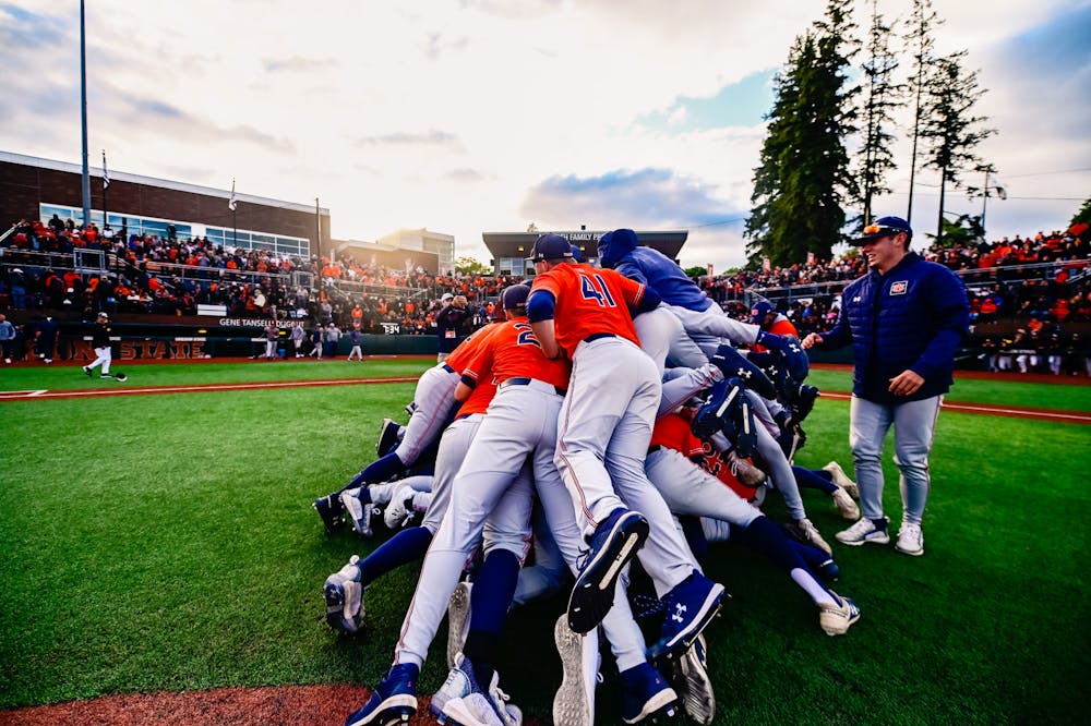 <p>Auburn baseball dogpiles in Corvallis after defeating Oregon State 4-3 to win a Super Regional title and advance to the College World Series in Omaha.&nbsp;</p>