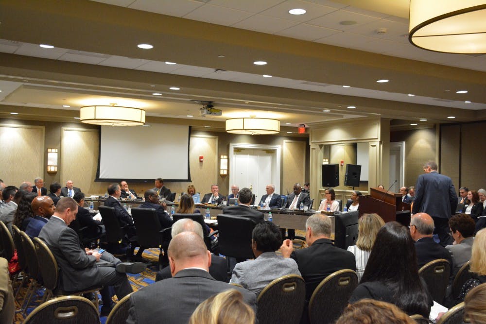 <p>Board of Trustees meeting on April 12, 2019 in Legacy Ballroom of The Hotel at Auburn University &amp; Dixon Conference Center. File Photo</p>