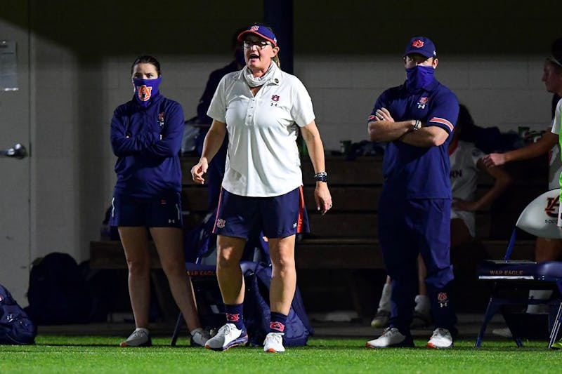 Karen Hoppa during the match between Auburn and LSU at Auburn Soccer Complex on Feb 26, 2021; Auburn, AL, USA. Photo via: Shanna Lockwood/AU Athletics.