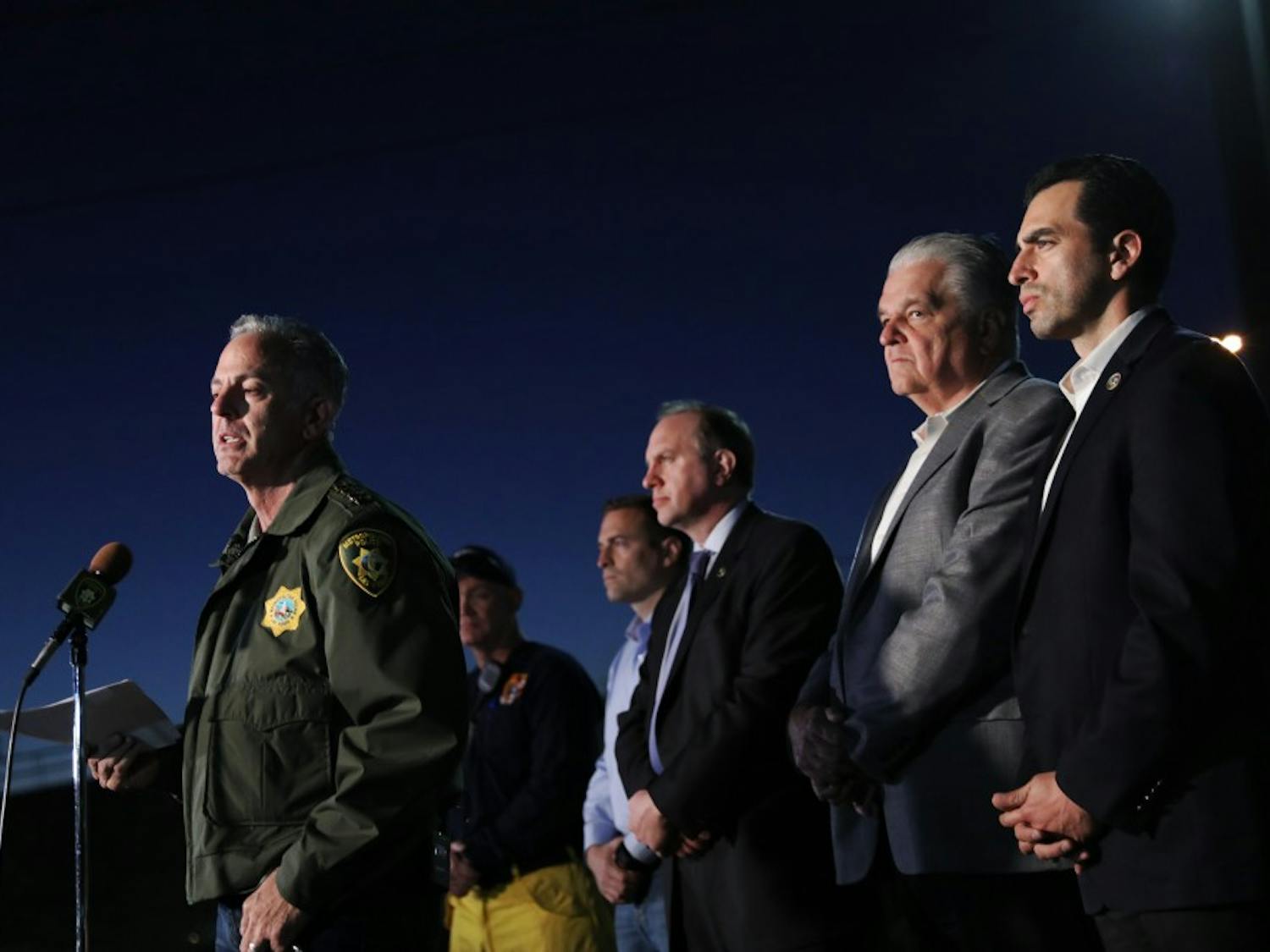 Clark County Sheriff Joseph Lombardo gives a morning press update: 50 plus dead and over 400 wounded Monday morning, October 2, 2017.  (Marcus Yam/Los Angeles Times/TNS)