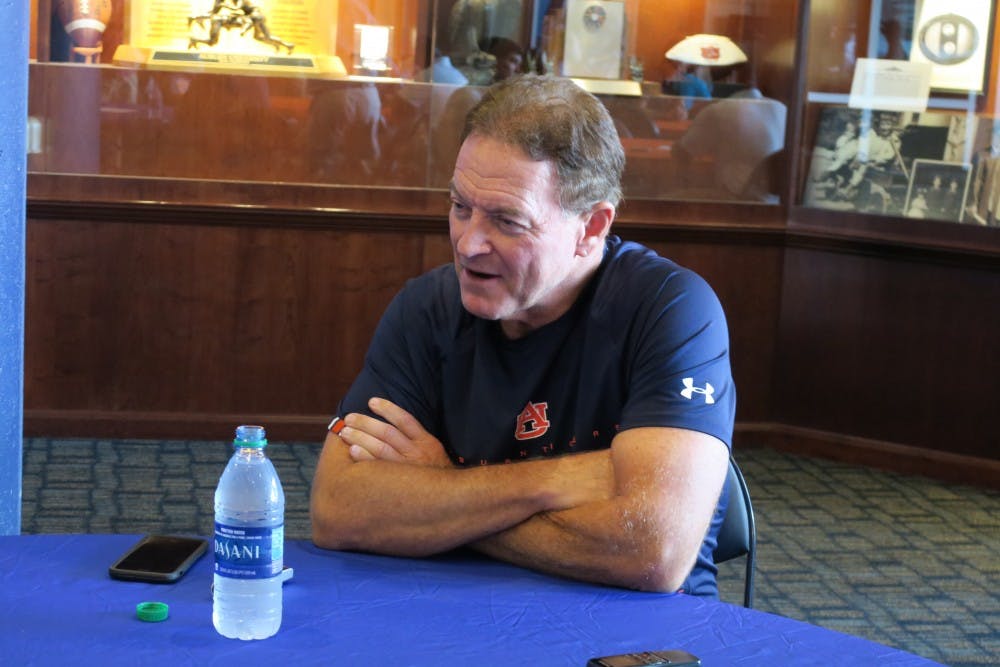 Secondary Coach Greg Brown being interviewed on August 16, 2018.