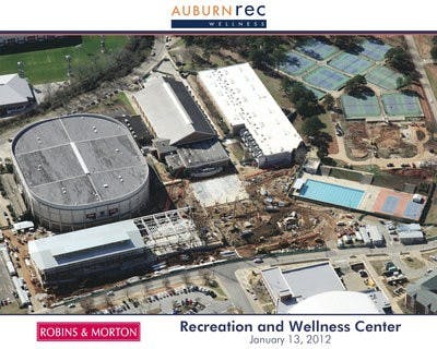 Construction is underway at the site of the Recreation and Wellness Center across the street from Auburn Arena. The new center is expected to open in late spring 2013, replacing the Student Activities Center. (Courtesy of Auburn Campus Recreation)