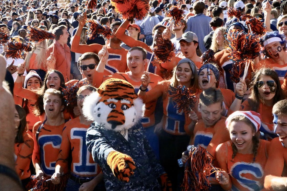 Aubie cheers with in the student section during the Auburn vs. Texas A&M game Saturday Nov. 3, 2018, in Auburn, Ala.