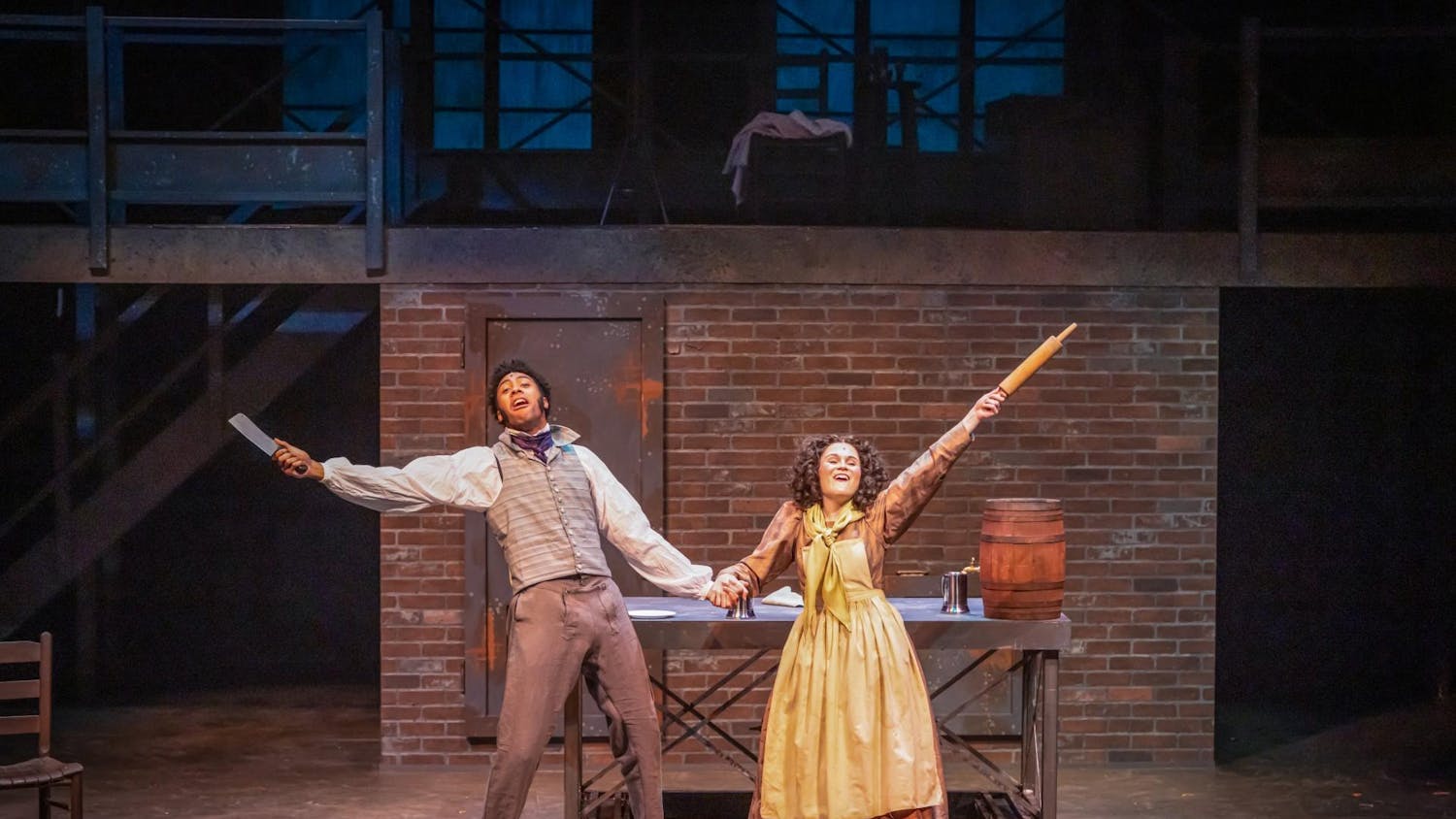 Patrick Barnett and Kathryn Mims play Sweeney Todd and Mrs. Lovett respectively in "Sweeney Todd: The Demon Barber of Fleet Street" presented by the Auburn University Theatre Department. Contributed by Henry Eiland.