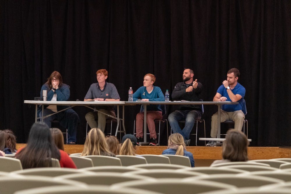 Members of the panel hosted Active Minds speak to the audience on Monday, Oct. 22, 2018, in Auburn, Ala. 