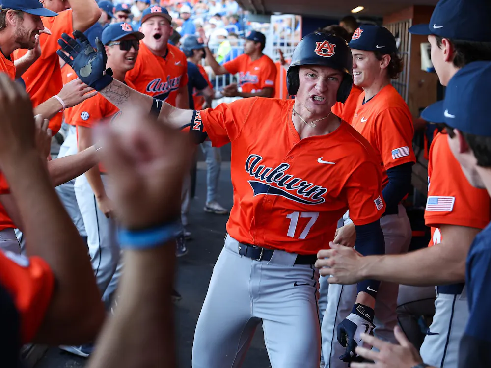 GAINESVILLE, FL - APRIL 17 - Auburn's Mason McCraine (17) - #6 Auburn Tigers vs. #7 Florida Gators at Condron Family Ballpark in Gainesville, FL on Friday, April 17, 2026. Photo by Zach Bland/Auburn Tigers