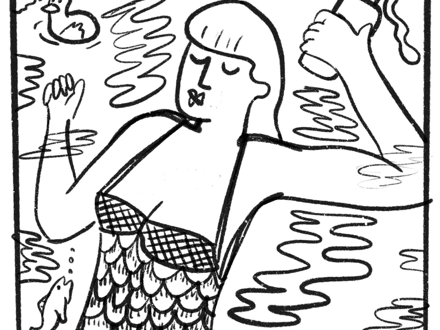 Black and white graphic rendition of Taylor Swift's photo for the cover of her twelfth studio album "The Life of a Showgirl."