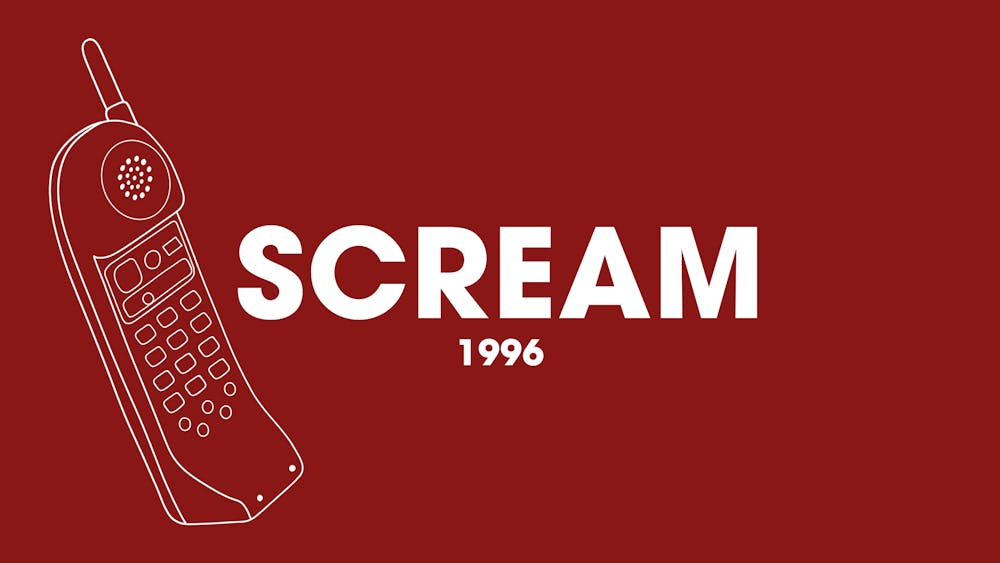 Movie title, year, and phone from the early nineties on a red background.