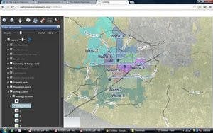 A screenshot of the new Auburn COA map, with voting wards and districts highlighted. (Nathan Simone / ONLINE EDITOR)