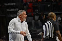 January 15, 2022; Oxford Mississippi; Auburn head coach Bruce Pearl communicating with players from the sideline during a match between Auburn and Ole Miss at the Ole Miss Pavilion.