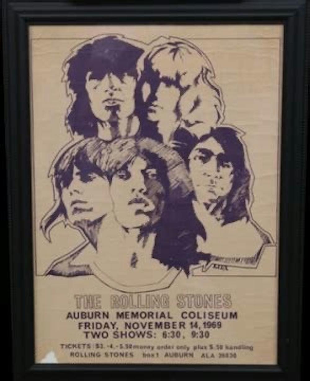 <p>A poster used in 1969 to promote The Rolling Stones' performance in Auburn, Ala.</p>