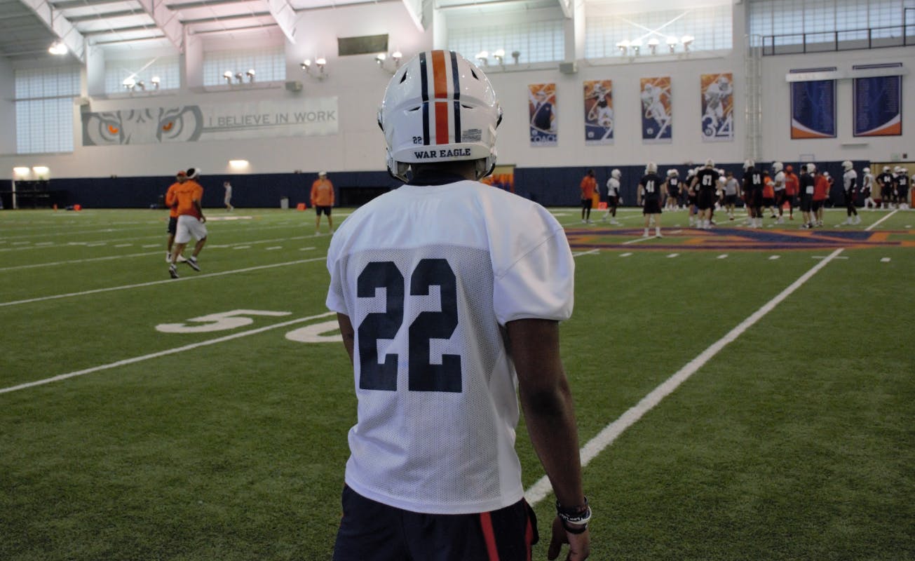 John Broussard Jr. (22)&nbsp;during Auburn football spring practice on March 1, 2018 in Auburn, Ala.