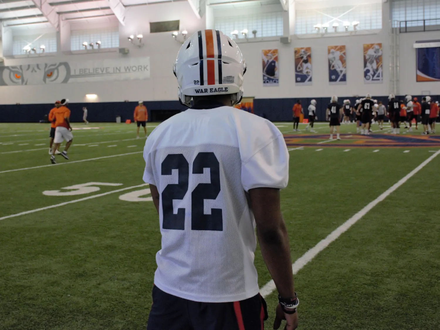 John Broussard Jr. (22) during Auburn football spring practice on March 1, 2018 in Auburn, Ala.