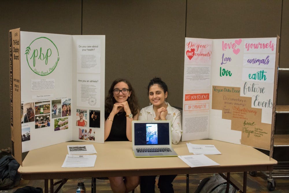 <p>Jean Gannett and Ali Sanchez, pictured here during Plant Based Plainsman's first semester, founded the club their sophomore year after meeting each other on campus.</p>