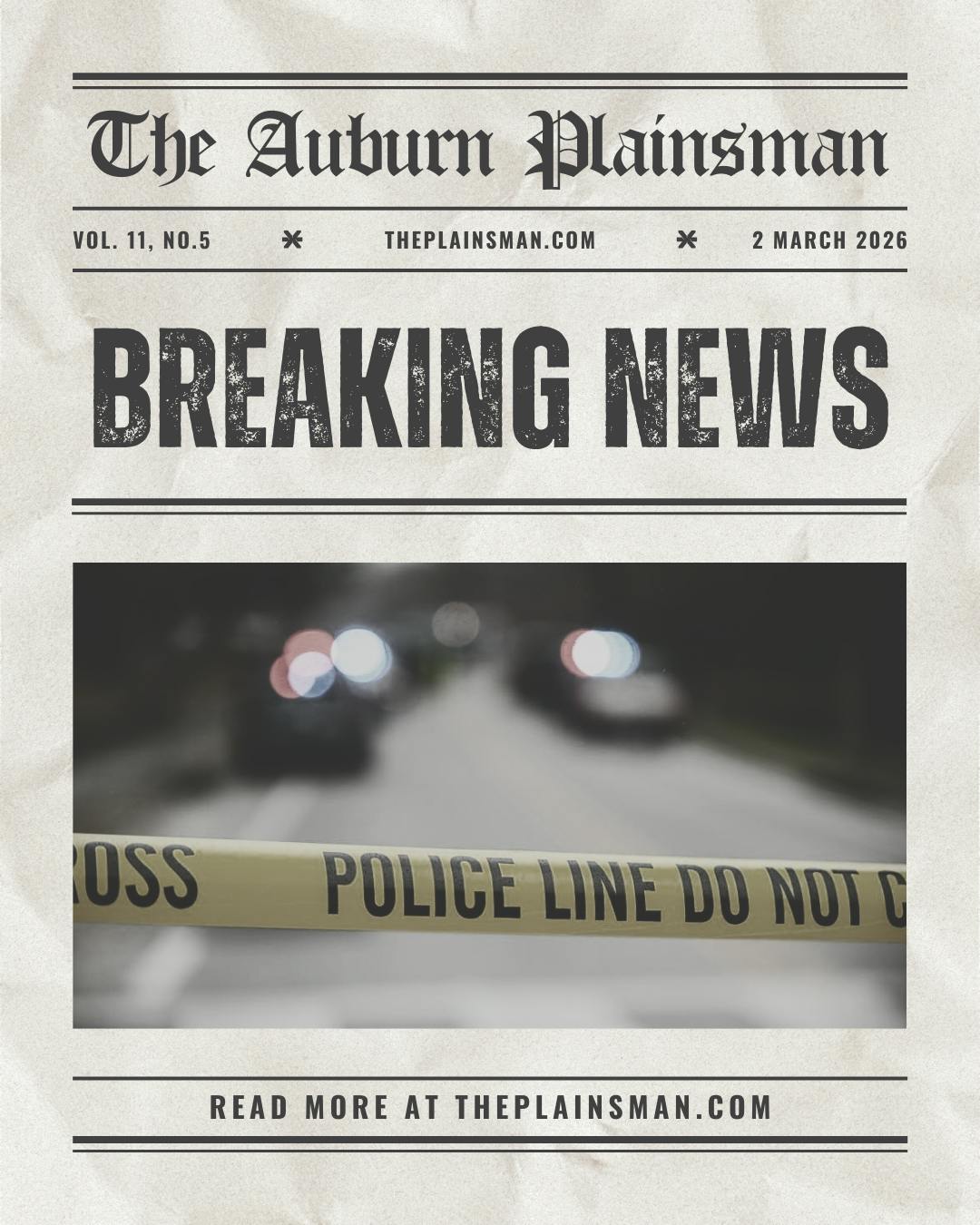 A newspaper headline reads "BREAKING NEWS," with a blurred background of police lights and a yellow "POLICE LINE DO NOT CROSS" tape.