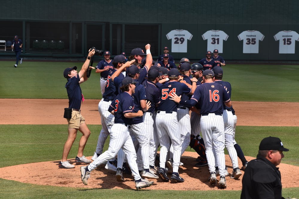 <p>Auburn baseball celebrates on June 6, 2022 after taking down UCLA and win its NCAA Regional, advancing to play Oregon State in the Corvallis Super Regional.&nbsp;</p>