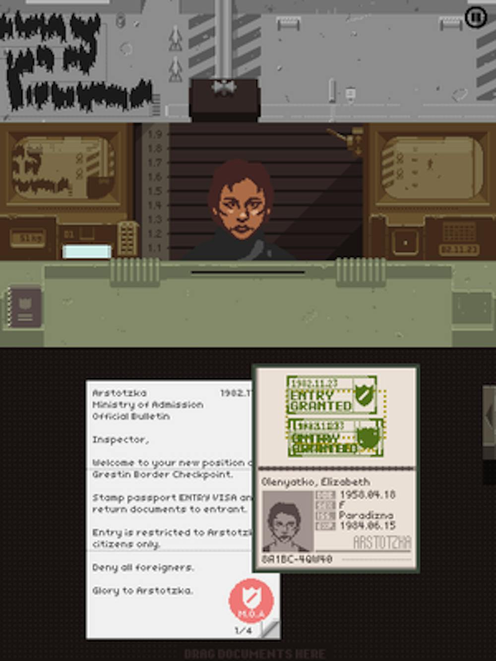 The iPad app uses a different interface than the original PC version of "Papers, Please." (Kyle Nazario | Intrigue Editor)