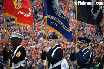 ROTC Cadets presenting the flags in honor of Veterans Day at the Auburn vs. Texas A&M game. (Emily Enfinger | Assistant Photo Editor)