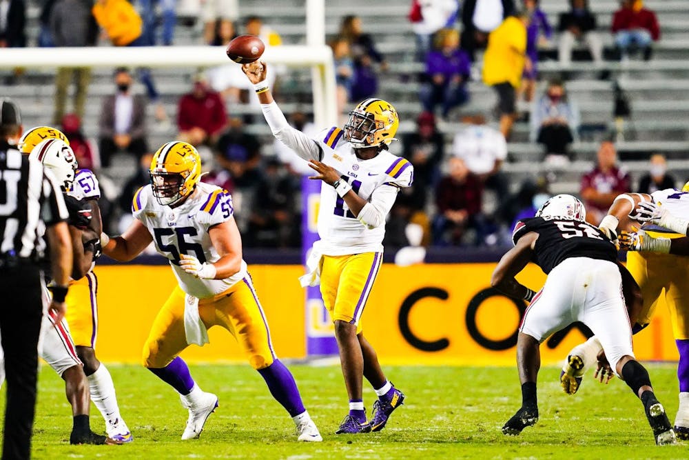 TJ Finley during the first half of a game between LSU and South Carolina at Tiger Stadium in Baton Rouge, Louisiana on Saturday, Oct. 24, 2020.(Photo by: Chris Parent / LSU Athletics)