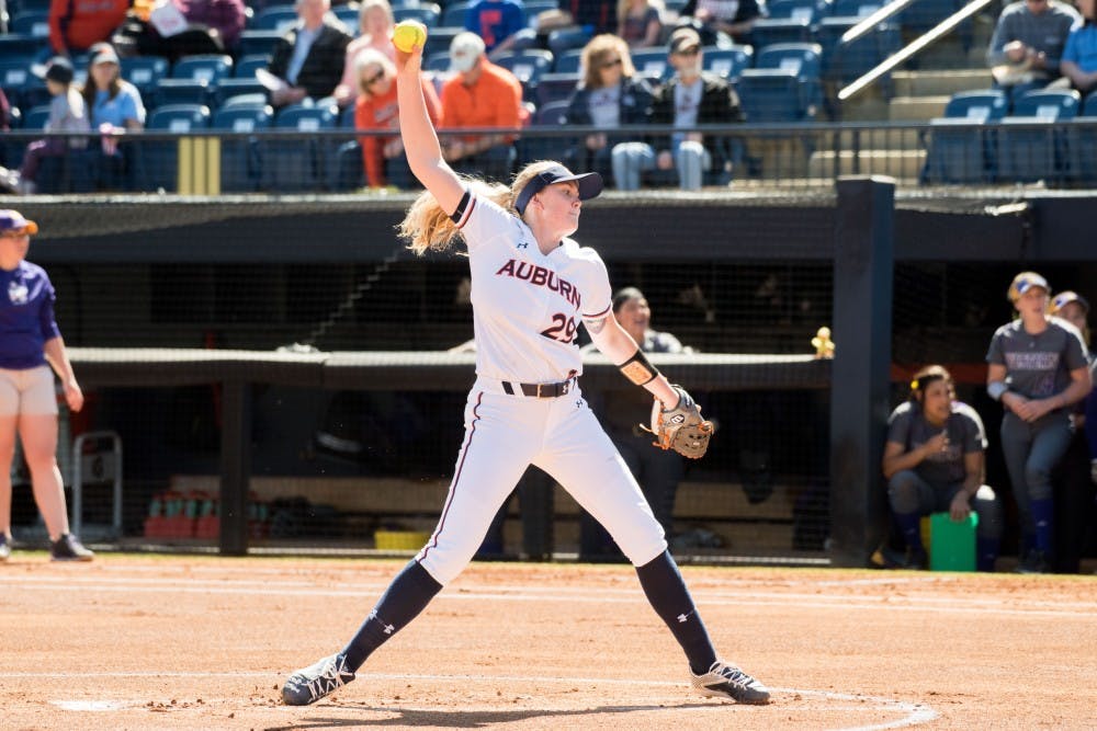 Makayla Martin pitches&nbsp;during Auburn softball vs. Western Illinois on Sunday, Mar. 4, 2018, in Auburn, Ala.