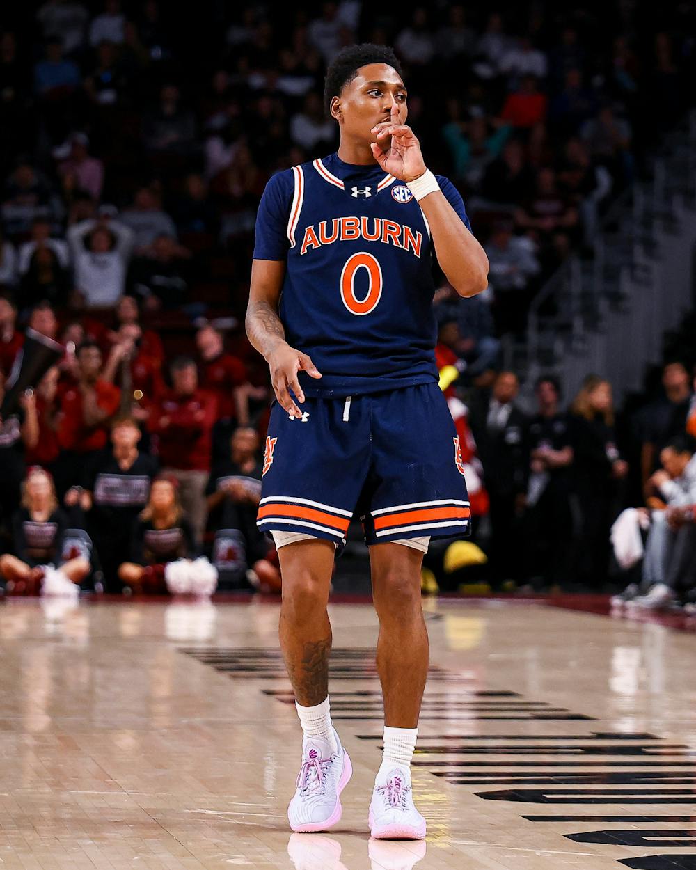 COLUMBIA, SC - JANUARY 11 - Auburn's Tahaad Pettiford (0) during the game between the #2 Auburn Tigers and the South Carolina Gamecocks at Colonial Life Arena in Columbia, SC on Saturday, Jan. 11, 2025.

Photo by Zach Bland/Auburn Tigers