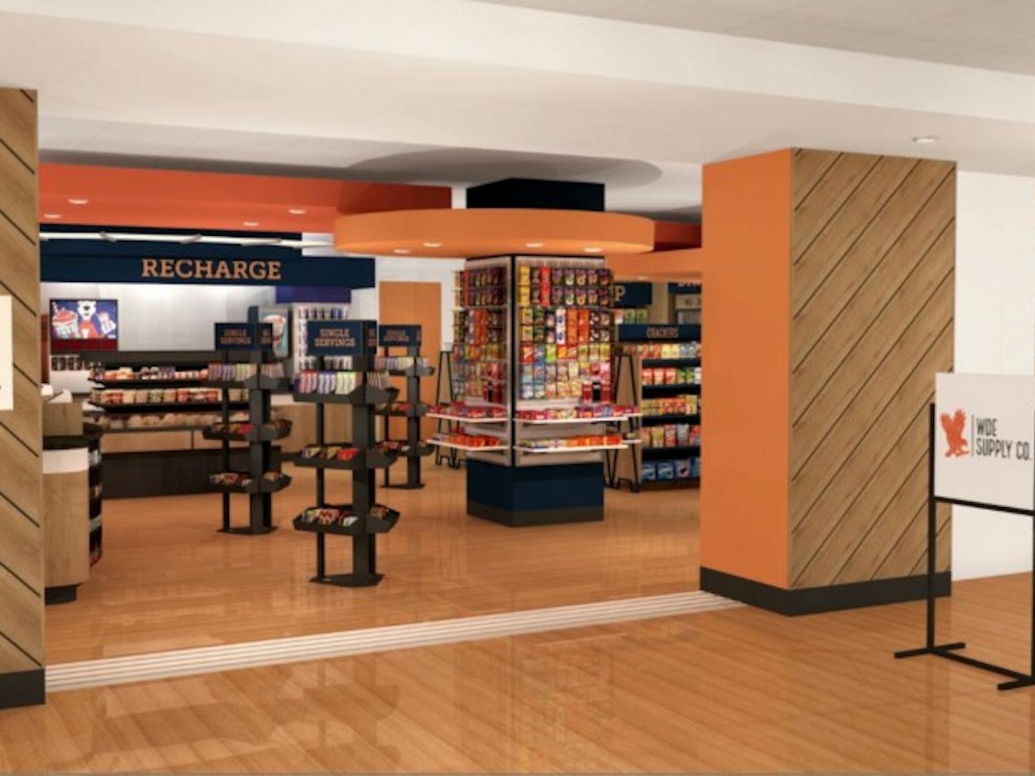 Design rendering of WDE Supply Co. location in the Student Center.