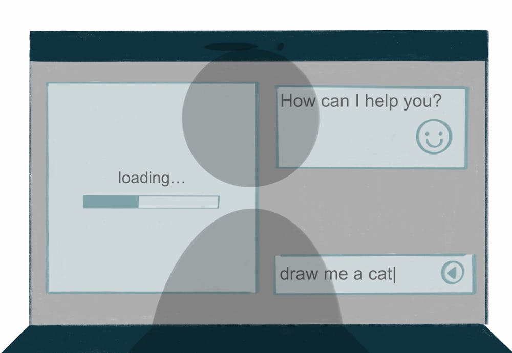 <p>A computer webpage depicts a dull screen of a person asking an AI to draw a cat for them.</p>