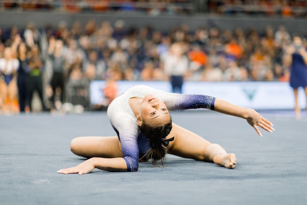 Sophomore Suni Lee competes on floor for Auburn Gymnastics against Georgia, on February 24, 2023 in Neville Arena. 