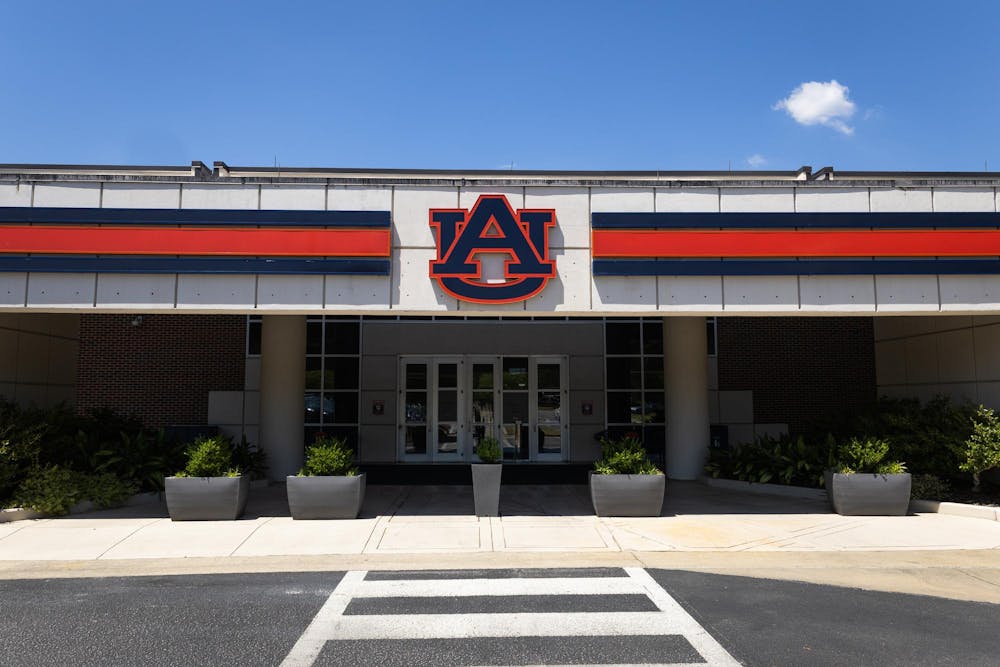 <p>A look at the front entrance of the Auburn University Athletics Department Complex in Auburn, Ala. on April 17, 2026.</p>