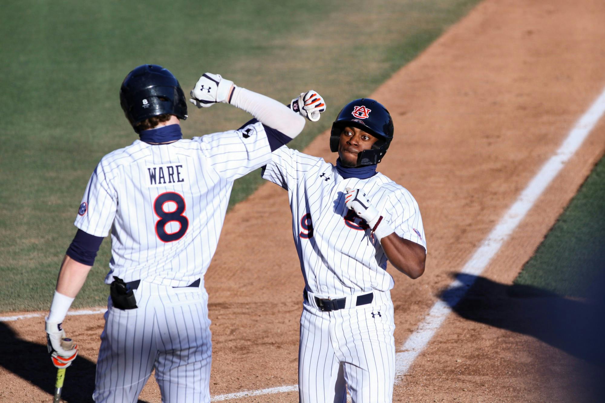 022021_Auburn_IMG_6908_Auburn Tigers infielder Ryan Bliss (9) reacts after home run .jpg
