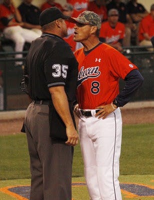 Auburn head coach John Pawlowski discussing a call. (Courtesy of Auburn Athletics.)