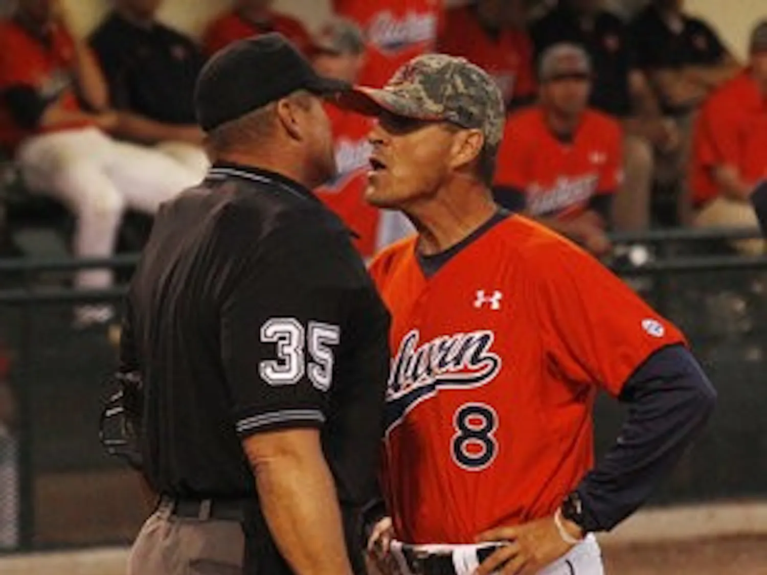 Auburn head coach John Pawlowski discussing a call. (Courtesy of Auburn Athletics.)