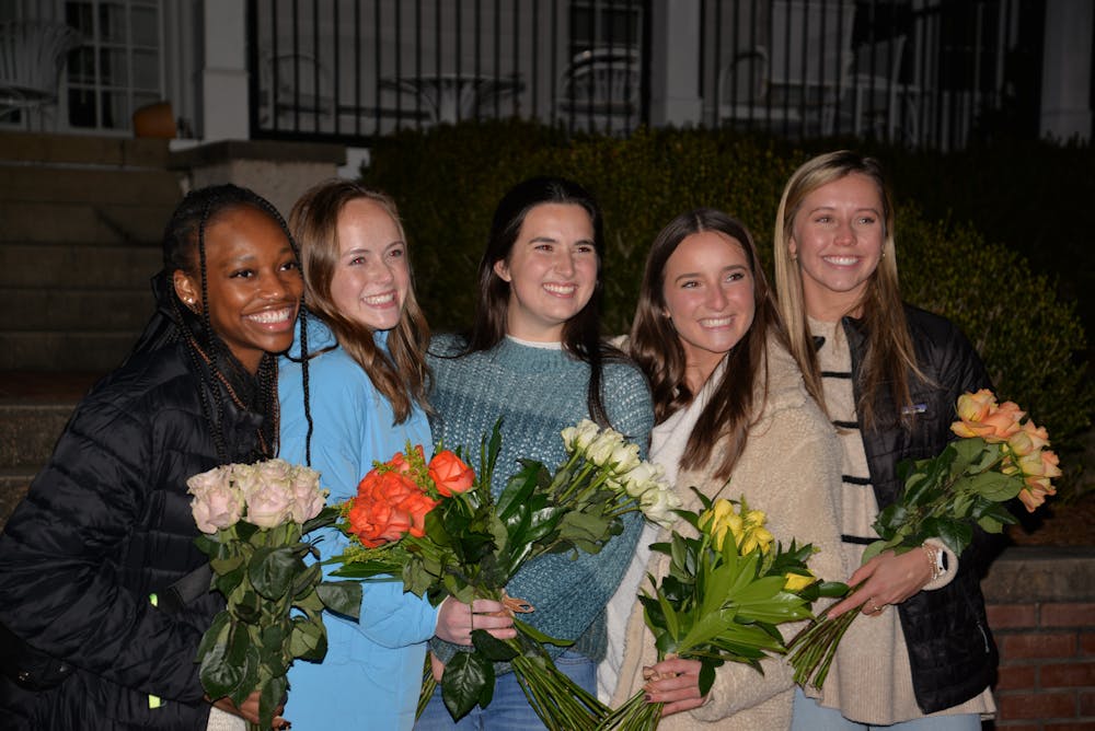 <p>Top five Miss Auburn candidates pose for a photo on Cater Lawn Nov. 28. From the left, Alexxia Carter, Claire Congo, Abbie Starr, Lily Pounders and Grace Crim.</p>