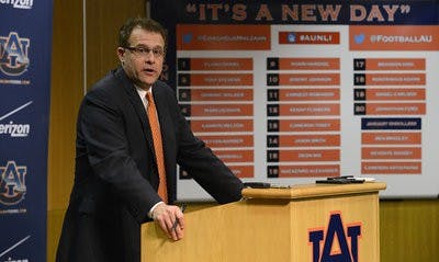 Auburn coach Gus Malzahn talks to the media Wednesday, Feb. 6, 2013. (Courtesy of Todd Van Emst)