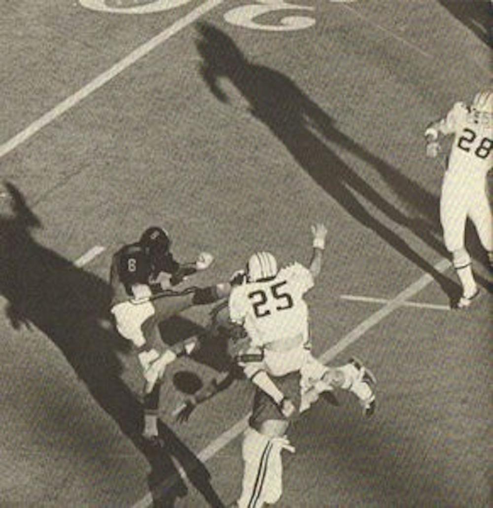 The historic image from when Auburn blocked two punts against Alabama in the 1972 Iron Bowl. (Courtesy of Ki Sanders Corley)