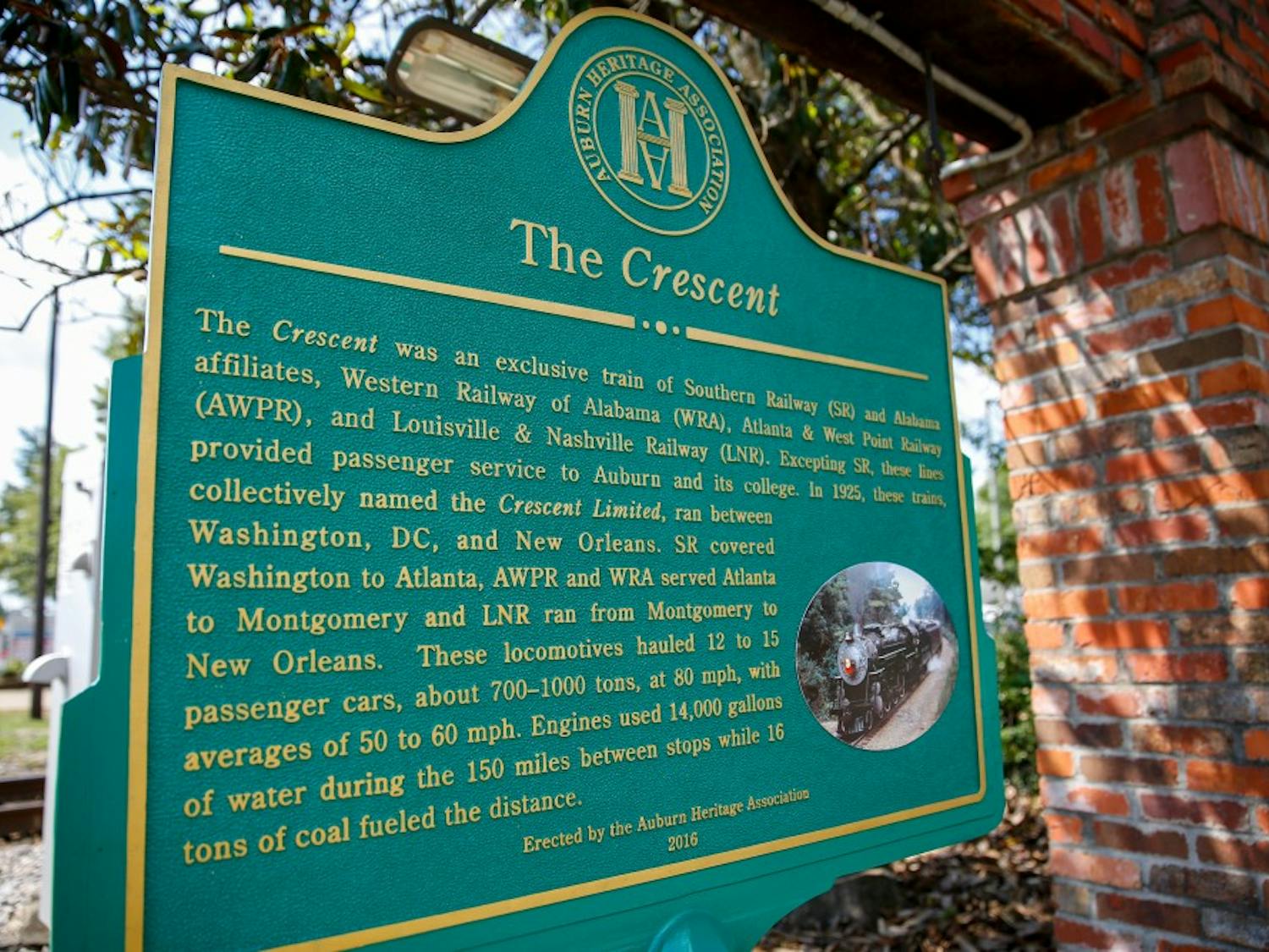 The historic train sign near The Depot on Mitcham Avenue on Monday, Aug. 29, 2016, in Auburn, Ala. Now a restaurant, the location was once a train stop on the Southern Railway, from Washington D.C. to New Orleans. 