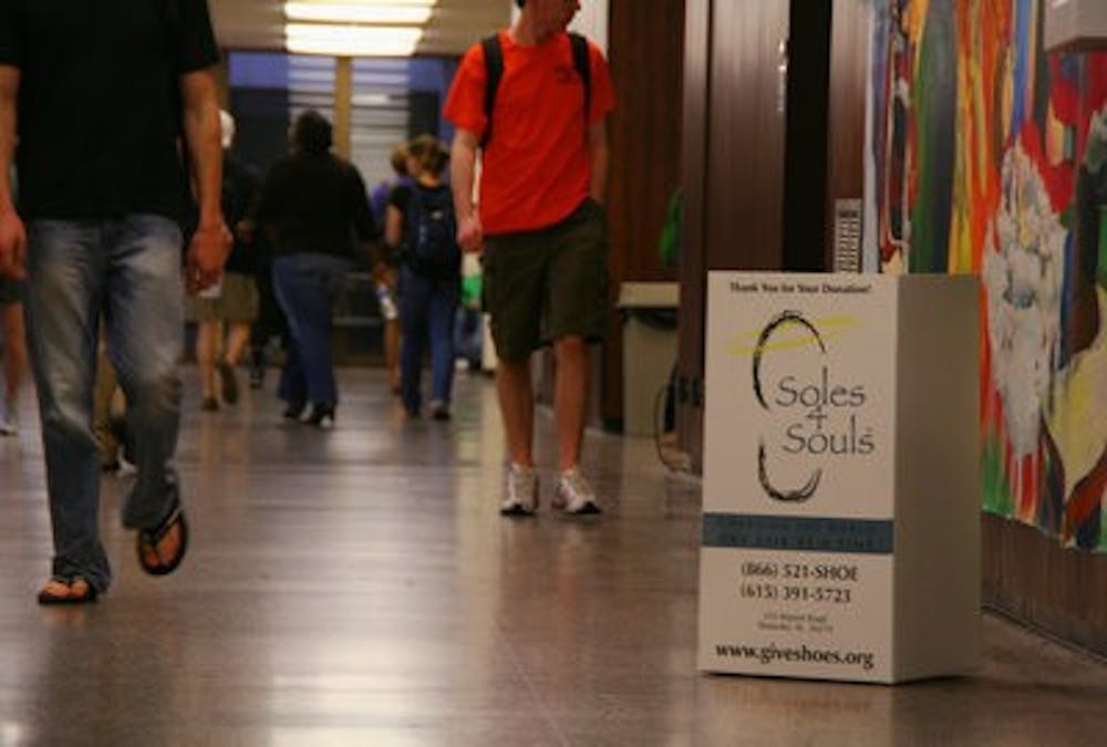 A Soles4Souls collection box is placed inside Haley Center. "Rebekah Weaver / ASSISTANT PHOTO EDITOR"